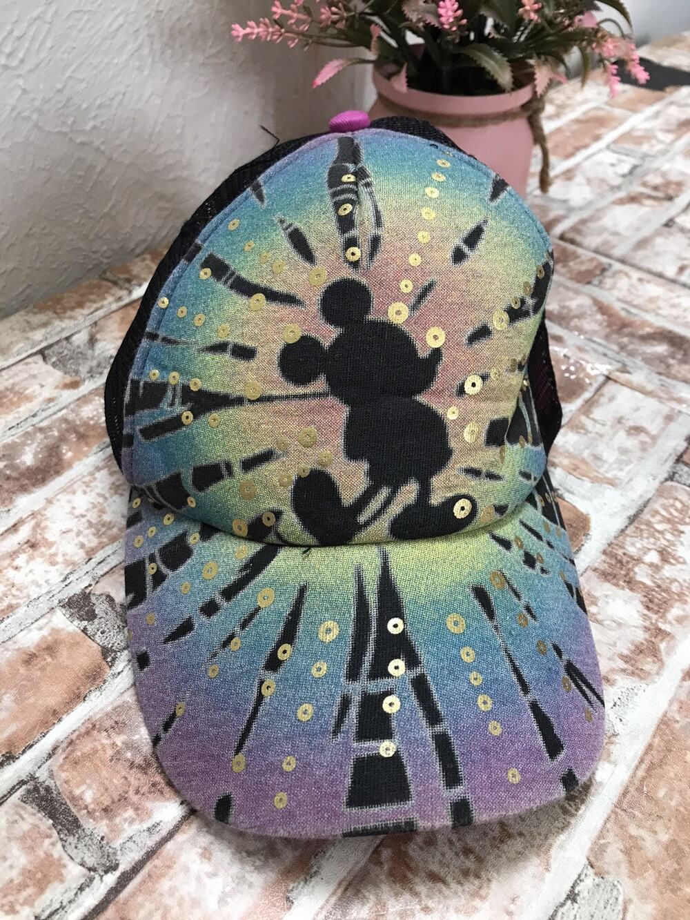 Disney Tie Dye Sequins MICKEY MOUSE Trucker Hat Cap Snapback